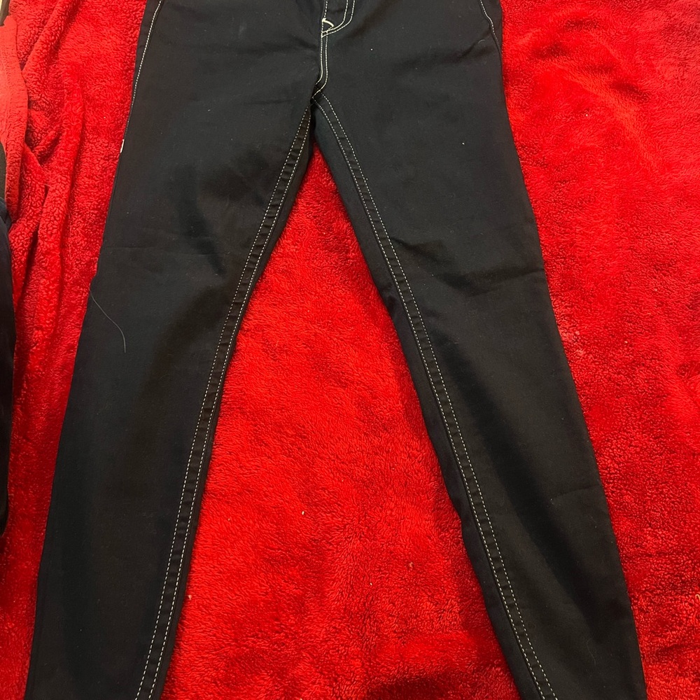 Tru Religion Black Skinny Jeans with White Stitching